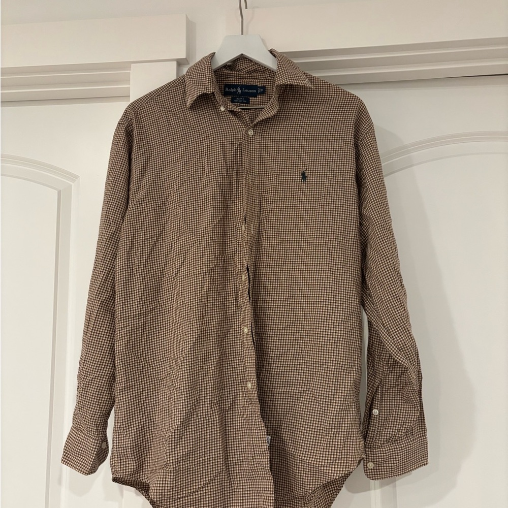 Ralph Lauren Brown and White Check Button-Down Shirt